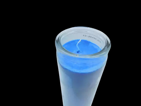 Original 80 Hour Hand Crafted Blue Candles Set of 3 Beautiful Glass Case 8Inch
