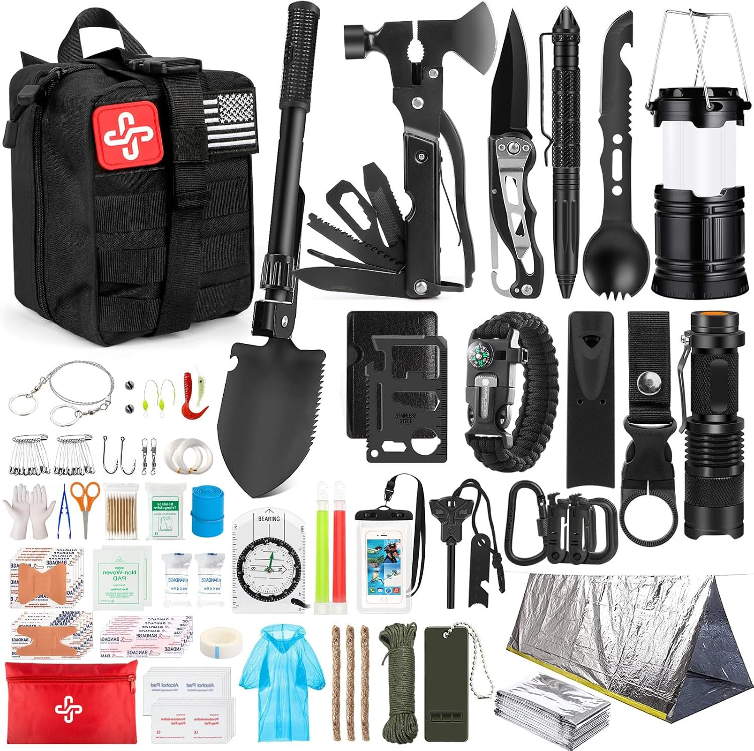 250PCS Survival & First Aid Kit with Molle Bag and Emergency Tent