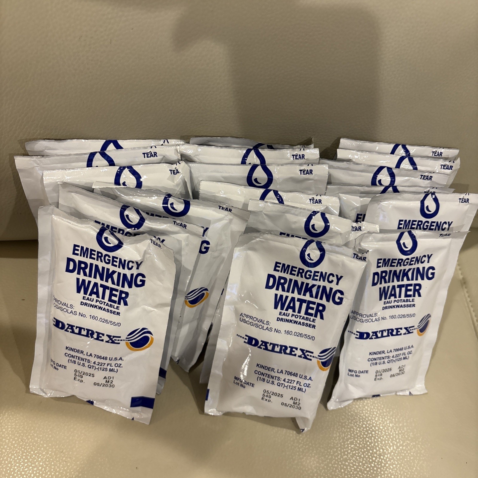 18 Pk ~ Datrex / 125-Ml Emergency Disaster or Survival Water Pouch