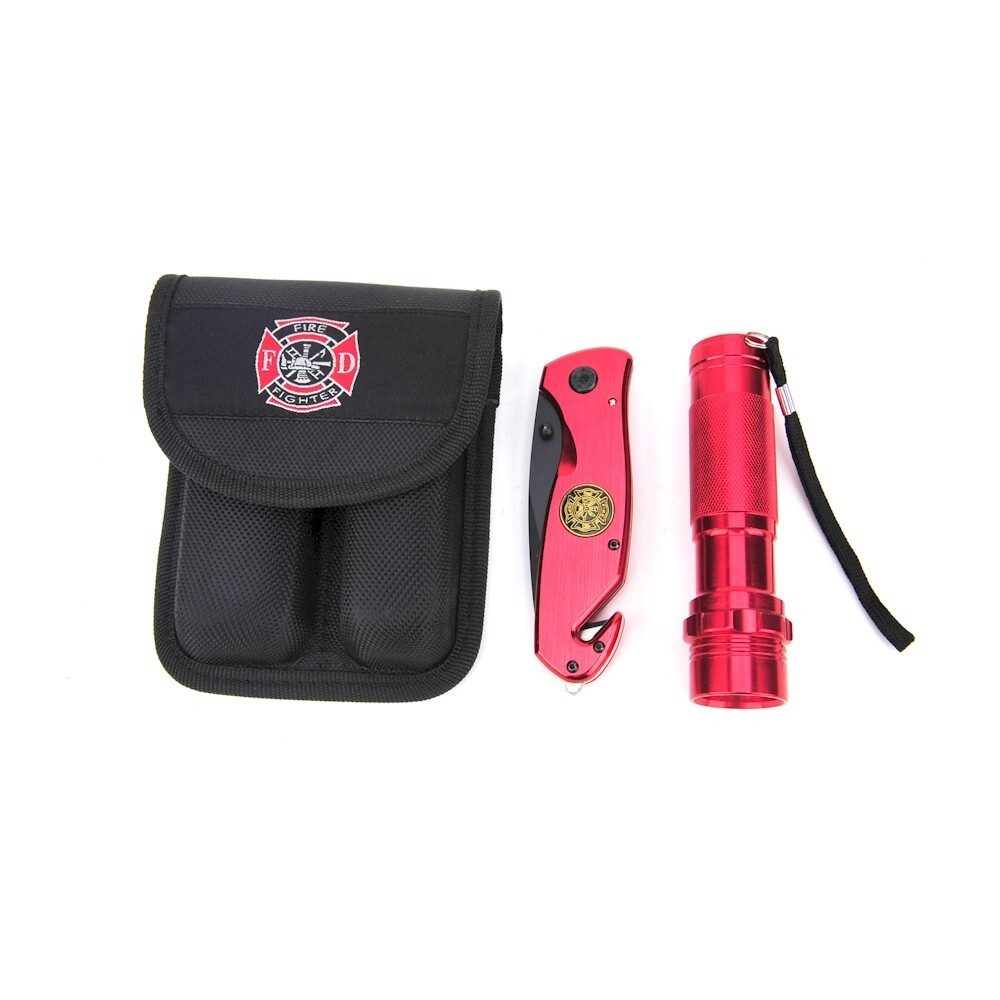 Firefighter Survival Knife and Flashlight Set by BarTech Pro ^c