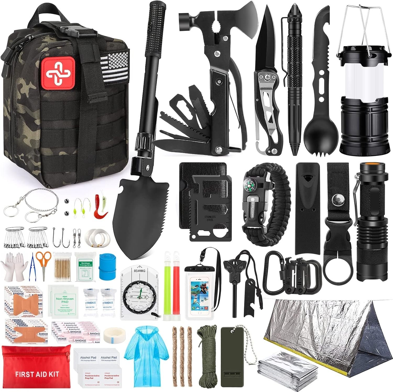 Outdoor Adventure 250-Piece Survival & First Aid Kit | Molle Bag Included