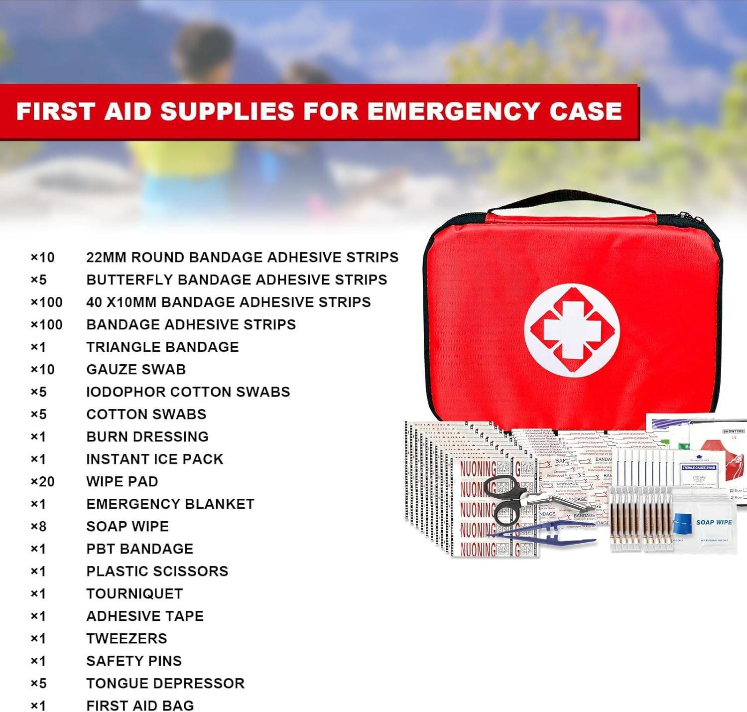 Travel-First Aid-Kit Car-Home 300PCS Survival-Kit Outdoor-Adventure – Red