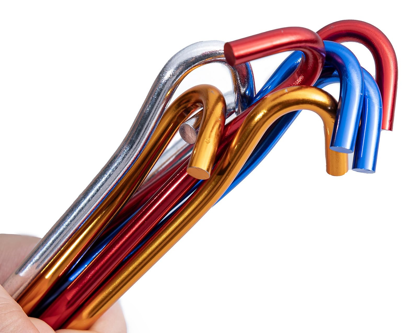 GOTTE 12 PCS Metal Tent Stakes Pegs with Hook for Red, Blue, Gold
