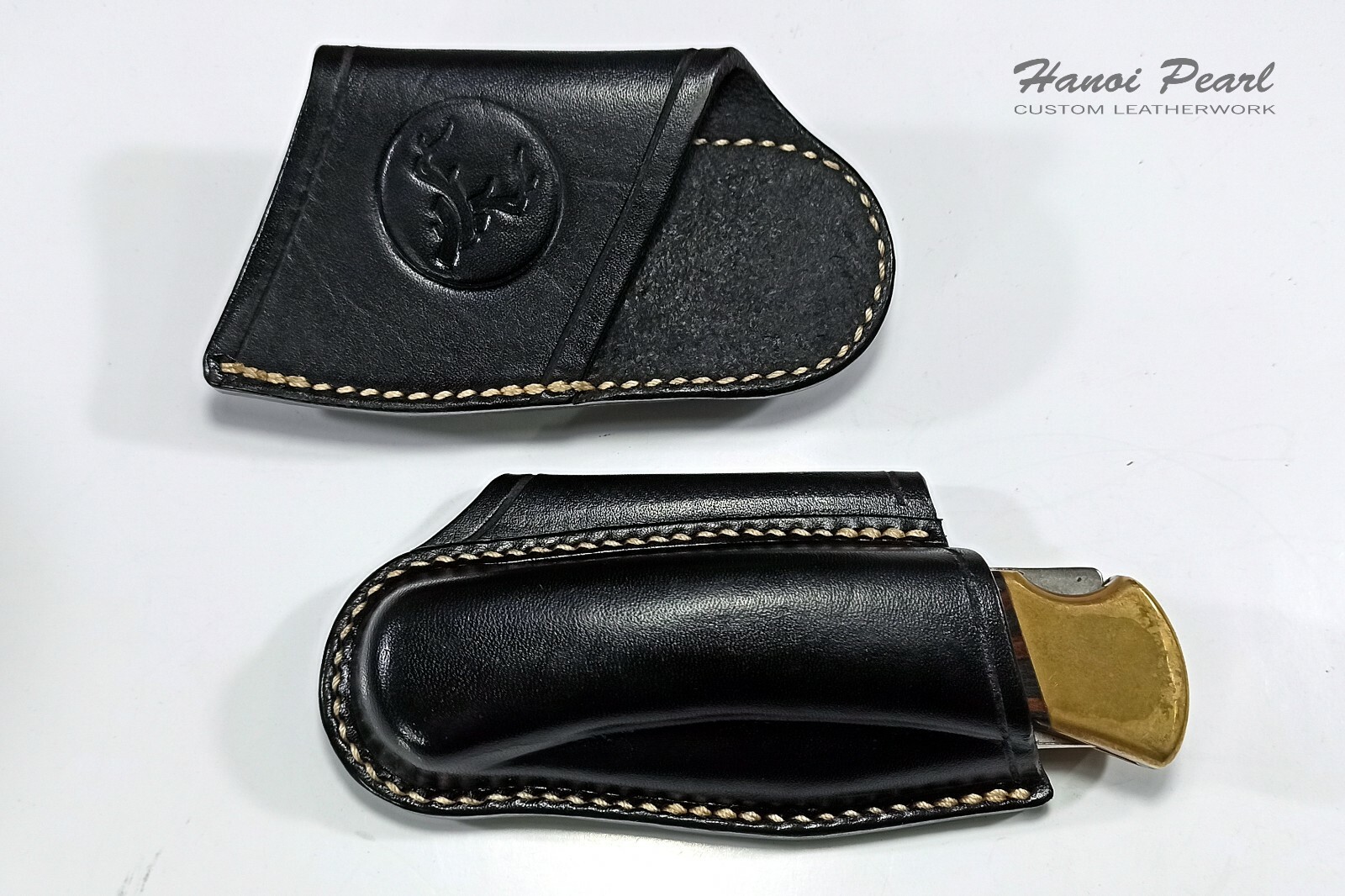 Custom Black Scout Carry Leather Sheath for Buck 110 Folding Hunter