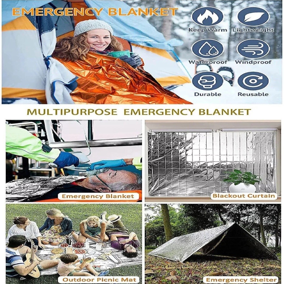 2 PCS Emergency BLANKETS Thermal Survival Safety Insulating Mylar Heat 84″ X52″