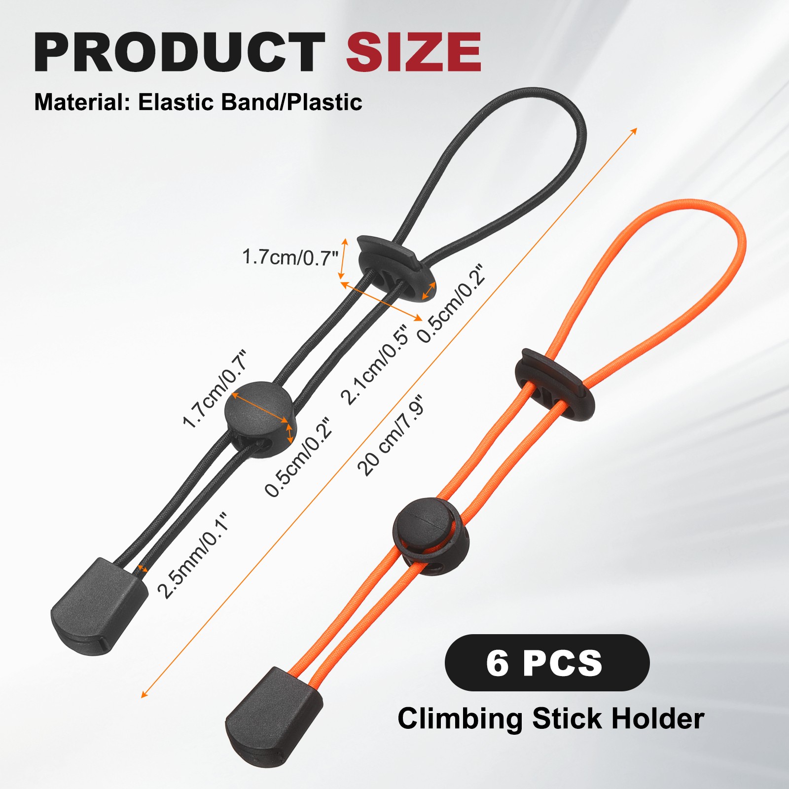 Climbing Stick Holder, Backpack Hiking Pole Ropes 8 Inch & 6 Pcs & Black/Orange