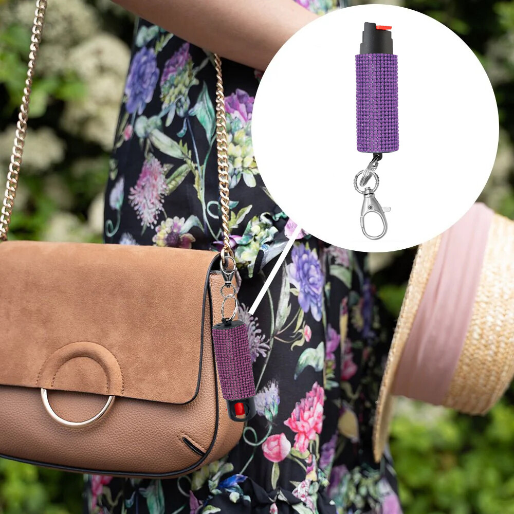 Bling It On Key Ring Self Defense Pepper Spray Purple Jeweled Cary Case