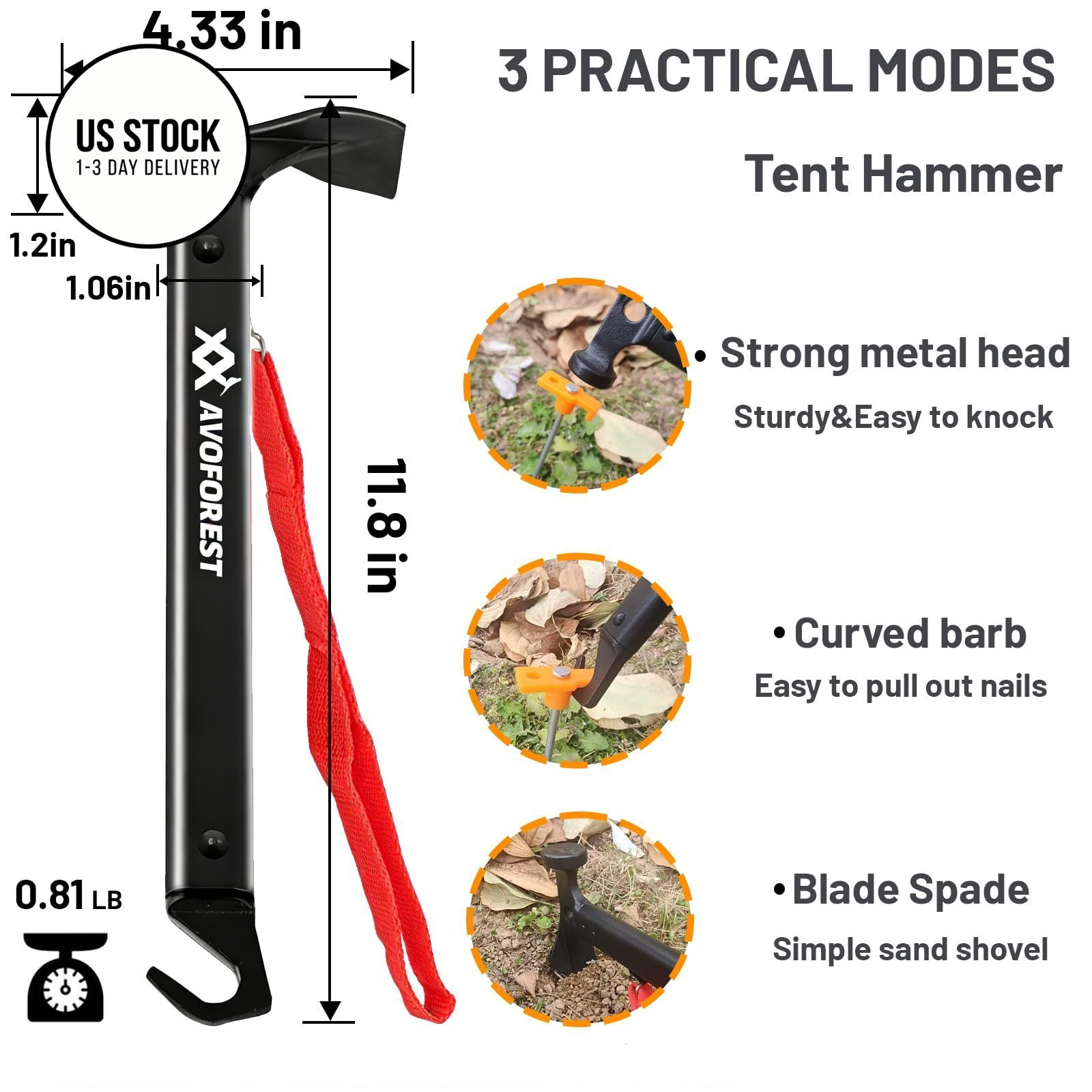 20 Pcs Tent Stakes with Camping Hammers,Avoforest 7.1 Inch Non-Rust black