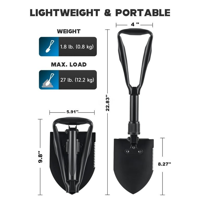 Folding Entrechment Tool, Black, Steel, 8×6″ Blade, 23″ Handle, Pick Or Shovel