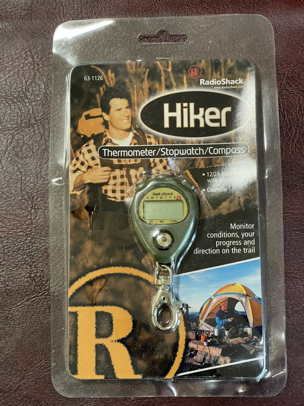 Vintage Sealed Radio Shack Hiker Thermometer Stopwatch Compass Tracker Device