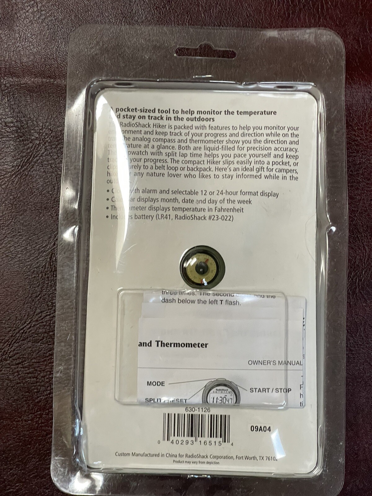 Vintage Sealed Radio Shack Hiker Thermometer Stopwatch Compass Tracker Device