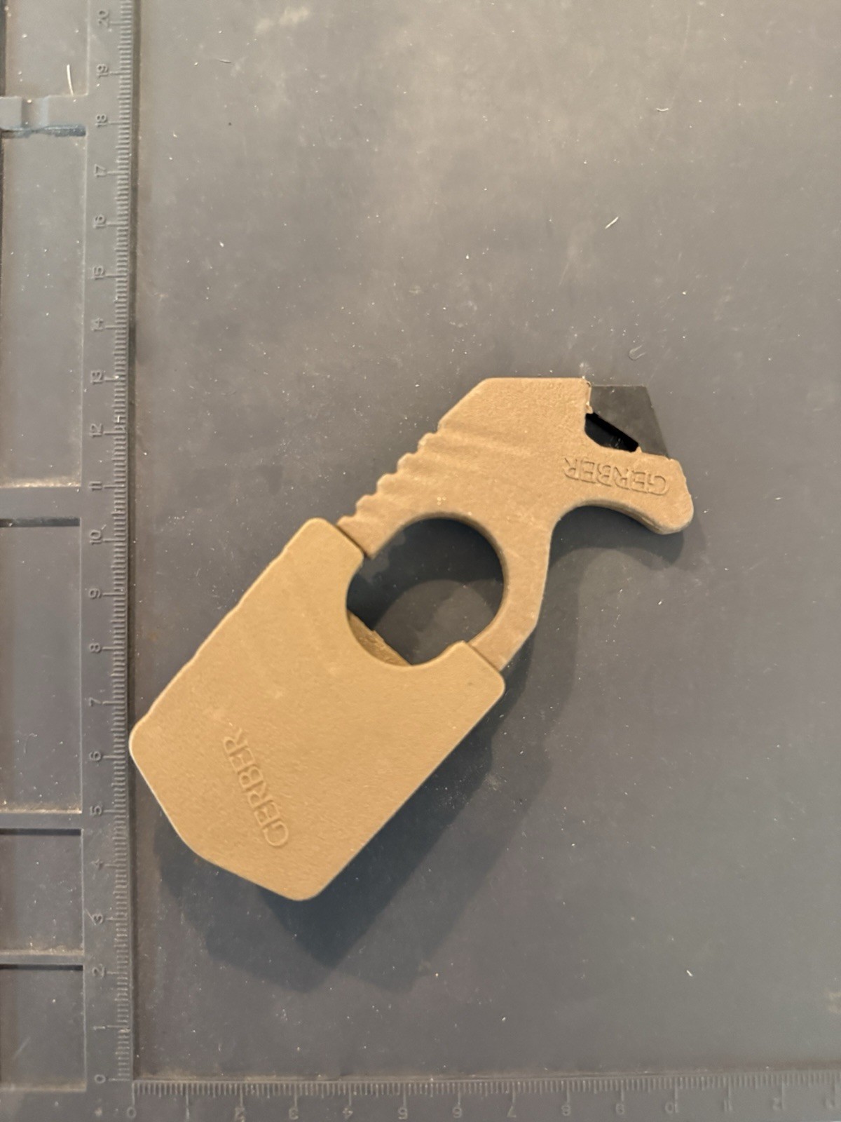 Gerber Strap Safety Cutter w/ Glass Breaker Coyote Brown Sheath Used