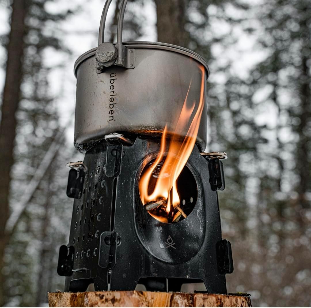 Überleben Stöker 18oz Flatpack Stainless Steel Wood Burning Camping Stove, Black