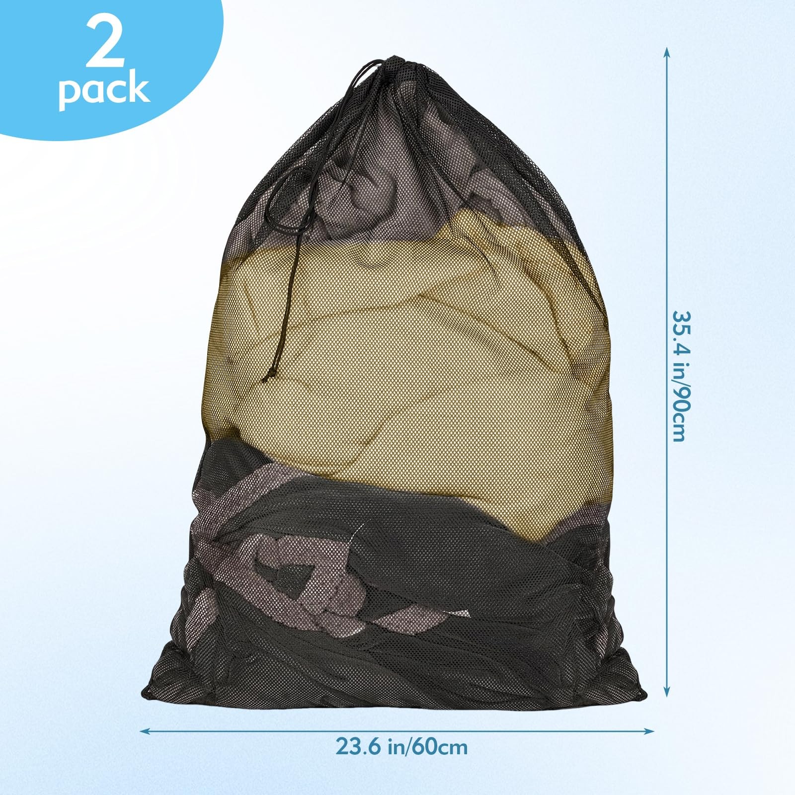 CNDNO 2 Pcs Mesh Laundry Bags, 24×35 Inches Large Large, Black