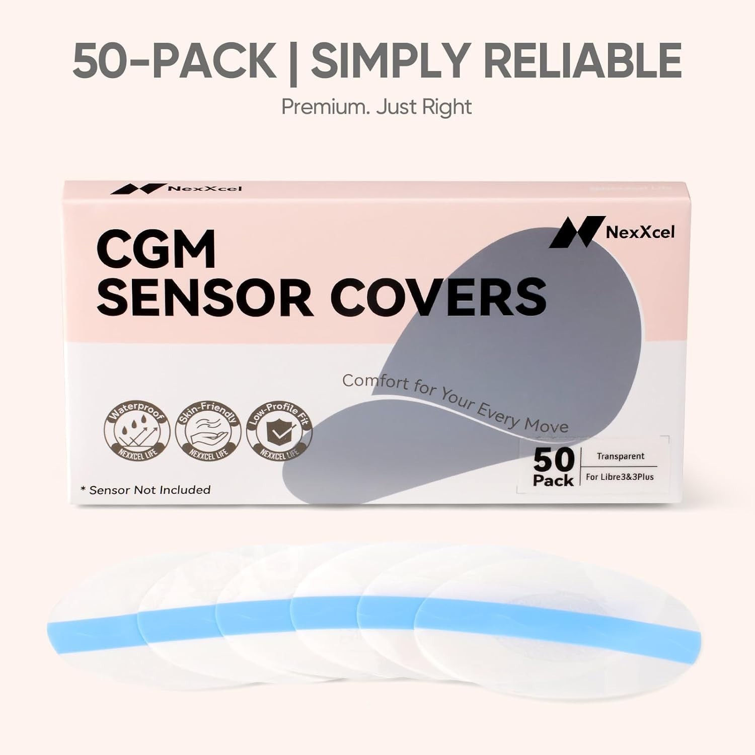 50 PCS Freestyle Sensor Covers for Libre 3-Adhesive Patches-Waterproof CGM Tap