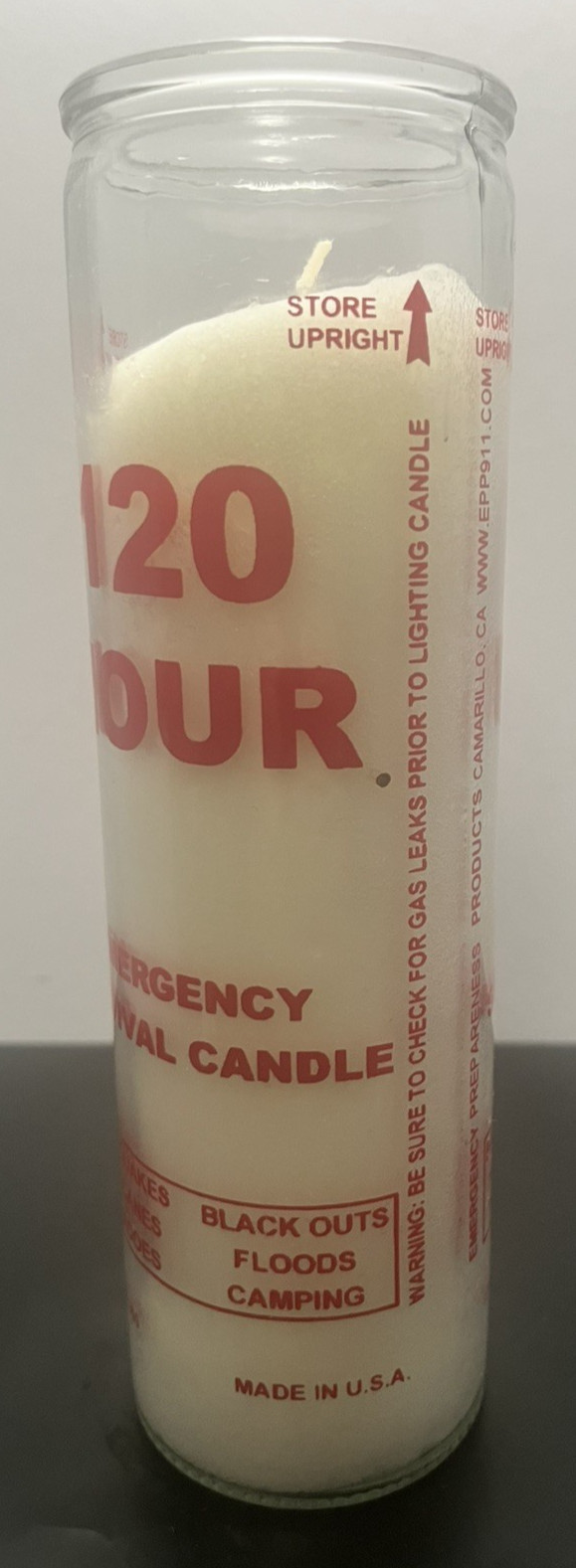 Emergency Survival Candle, 120 hour 8” Item A365 Outdoor