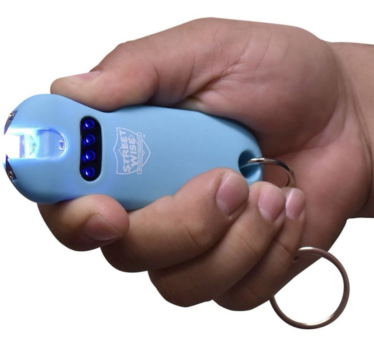 SMART POLICE WOMEN MINI Stun Gun Flashlight QUICK RELEASE KEYRING battery meter