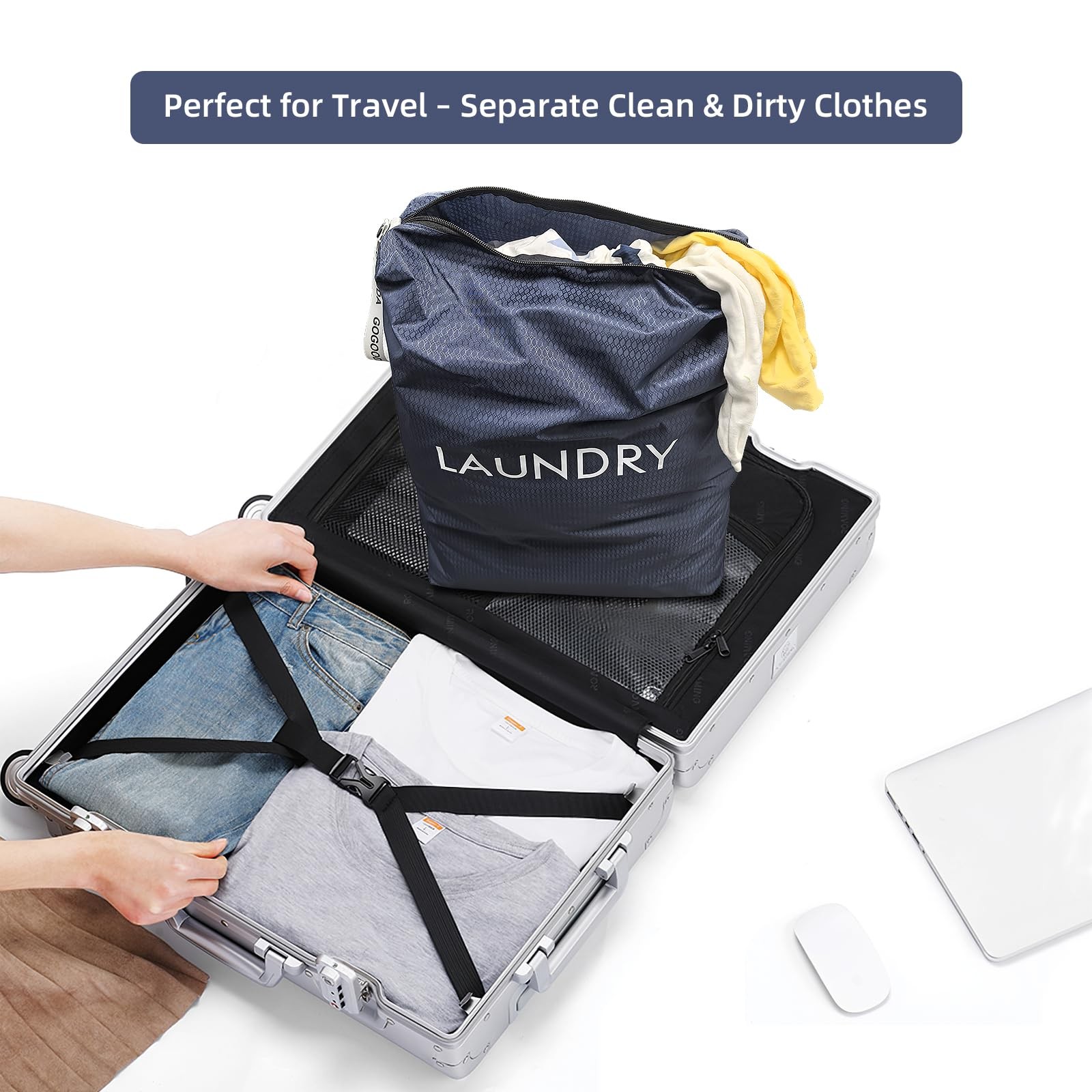 GOGOODA Travel Laundry Bags – Packable & 23.6×17.7 in, Navy Blue & Green