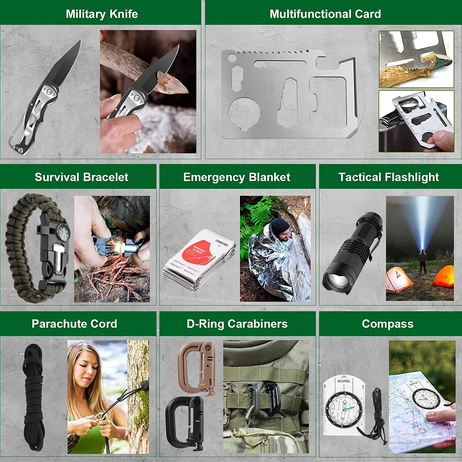 Emergency Survival Kit First Aid Kit, 121Pcs Tactical Gear Camping Gear Emergenc