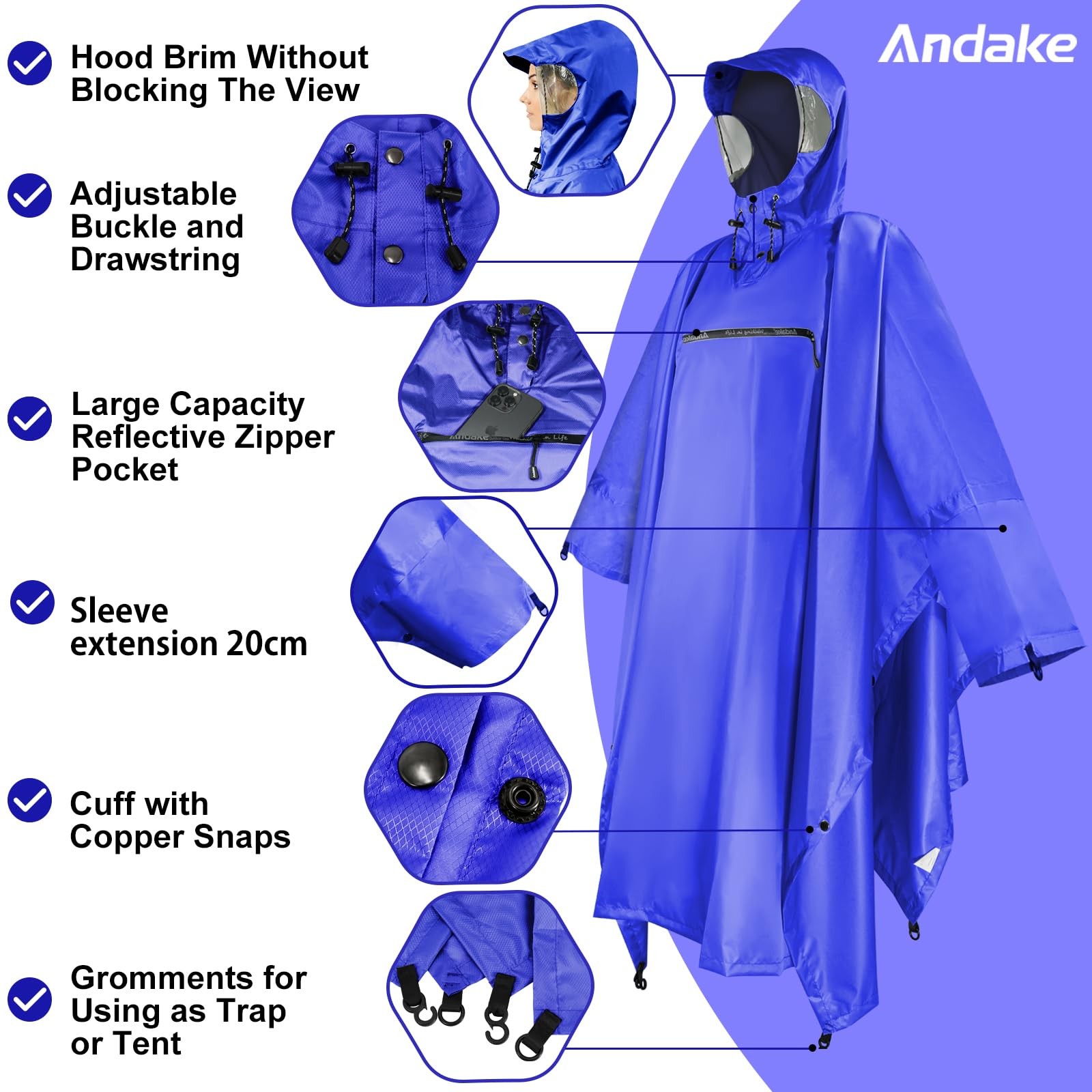 Reusable Rain Poncho, Portable Foldable Raincoat, Rain Gear for Walking Hikin…