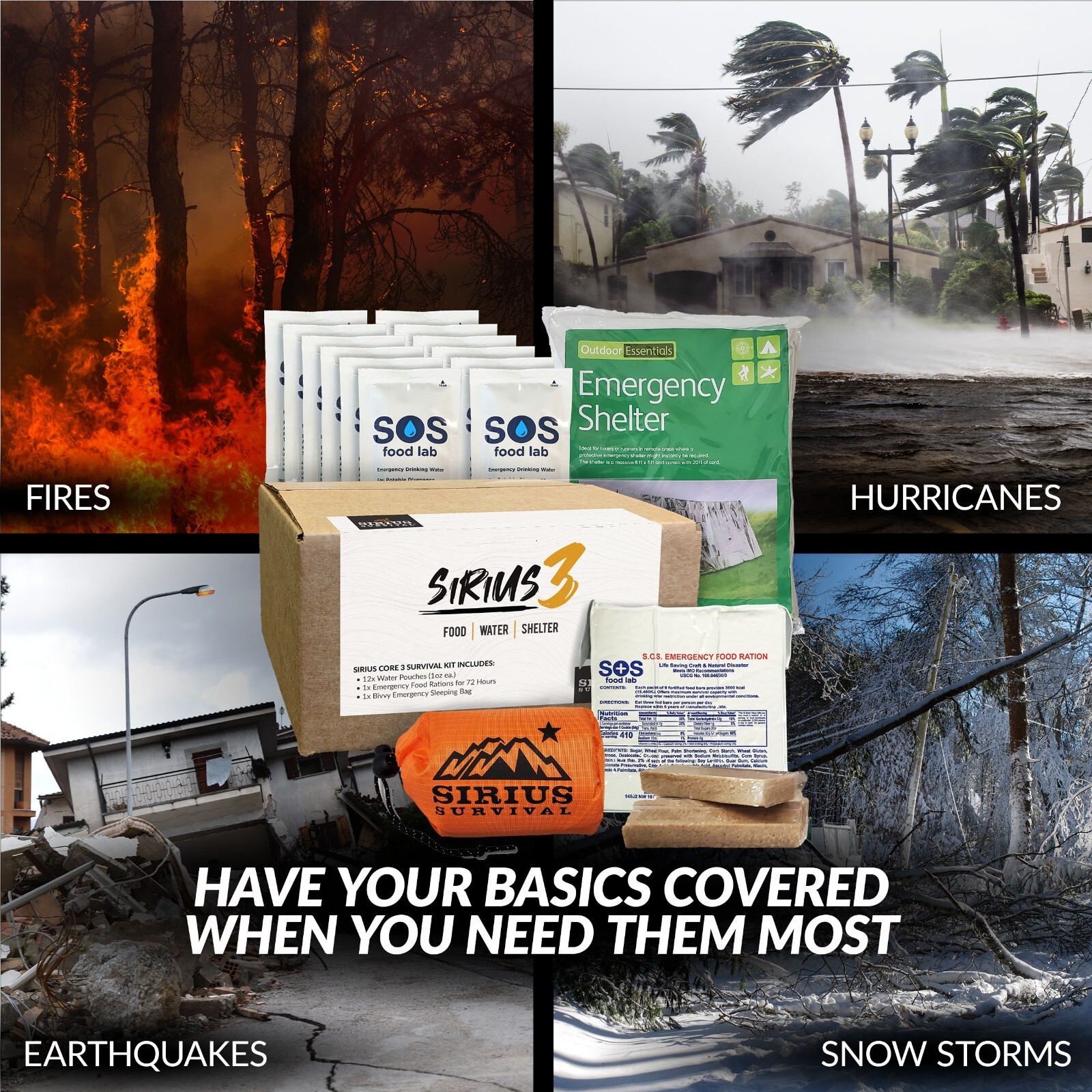 The Sirius 3 Survival Kit & Emergency Prep – Food, Water & Shelter for 72 Hours