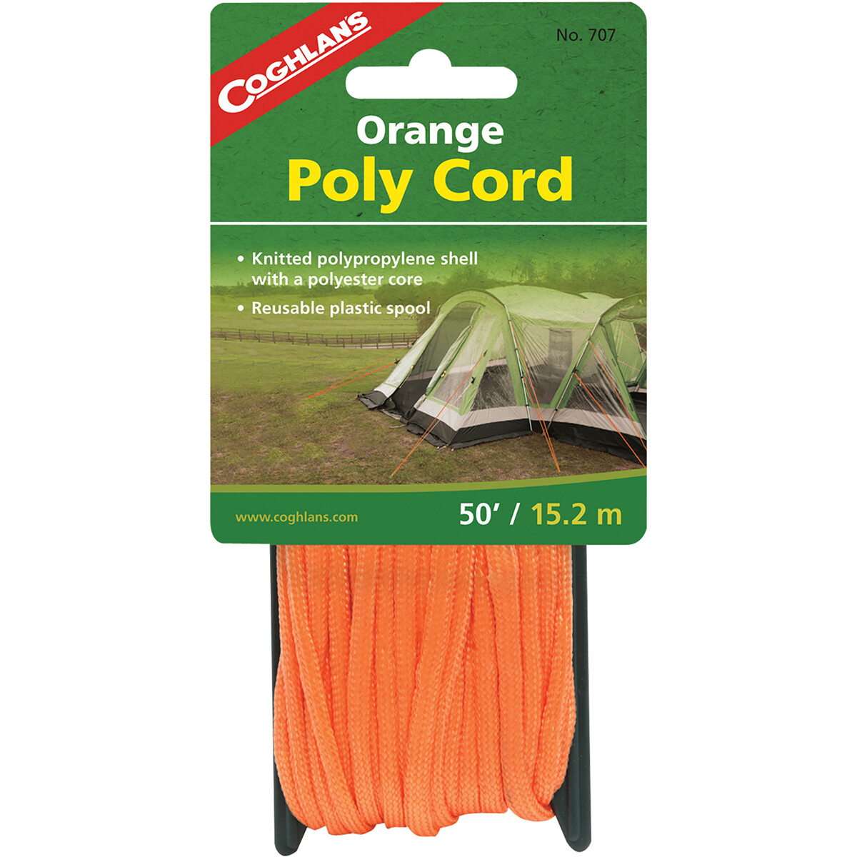 Coghlan’s Orange Poly Cord, 50 feet of 1/4-inch Braided Nylon Cord Reusable Rope