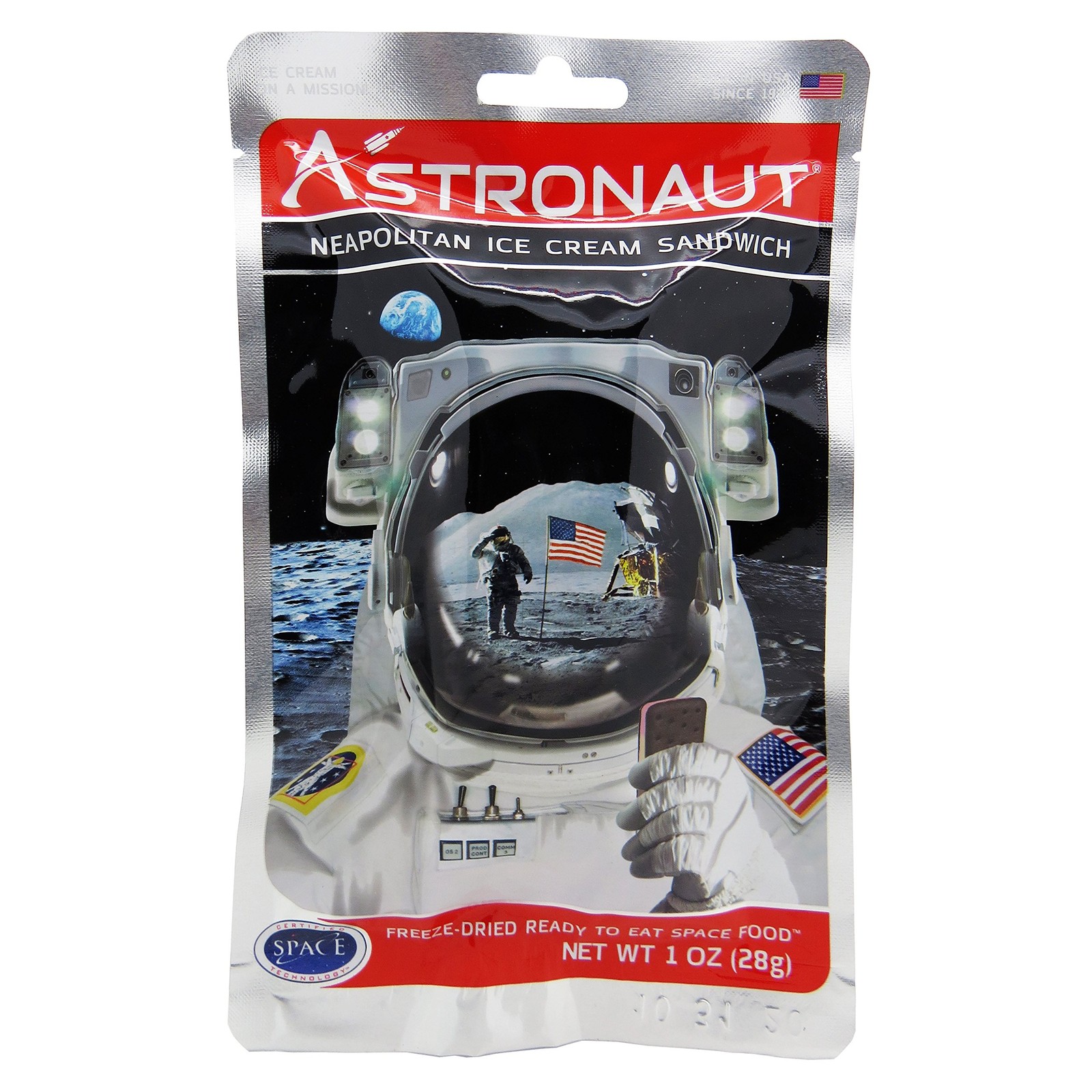 Astronaut Freeze Dried Neapolitan Ice Cream, One Serving Pouch serving
