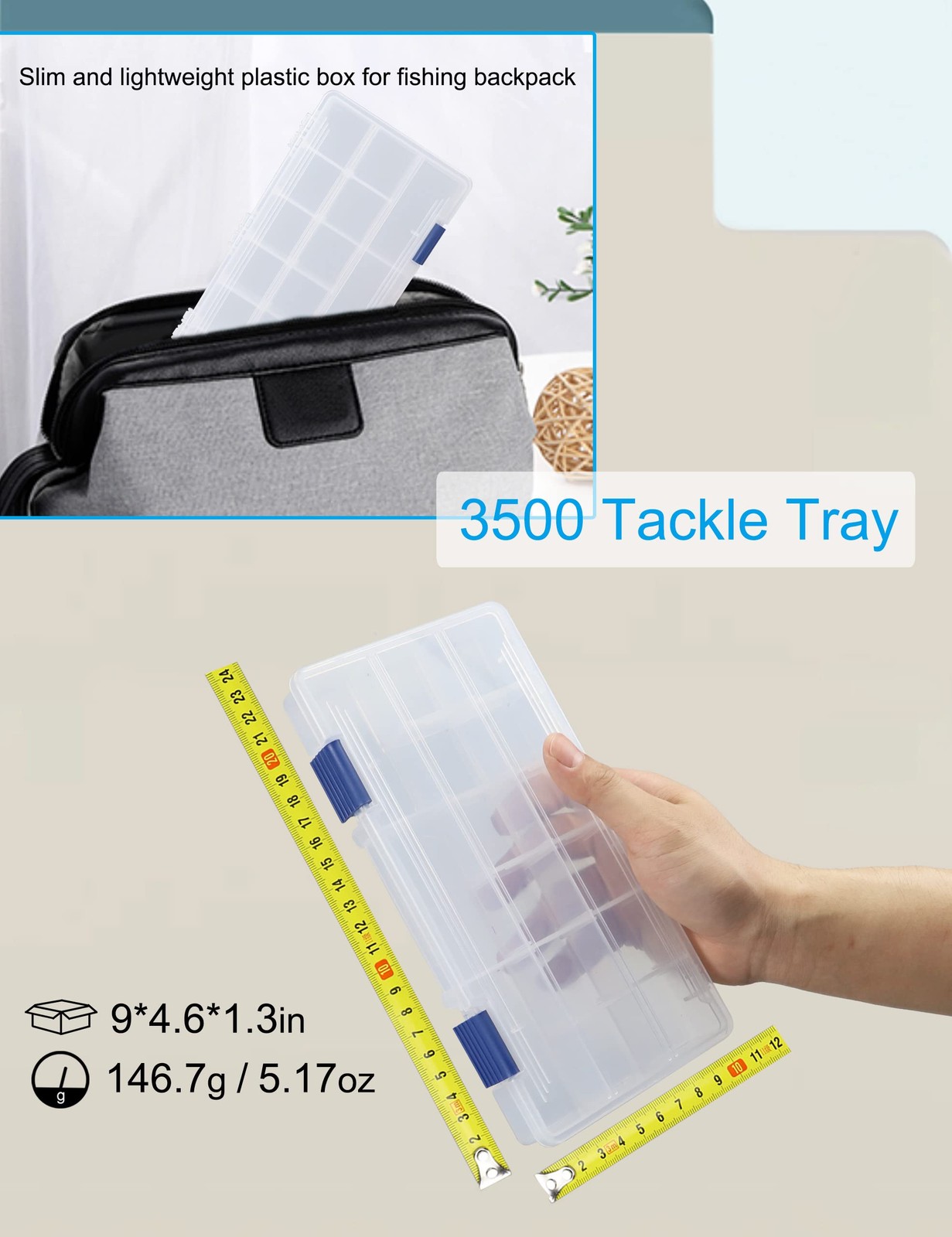Hlotmeky Tackle Box Small Fishing Organizer 2 Pack 3500 Clear, 2