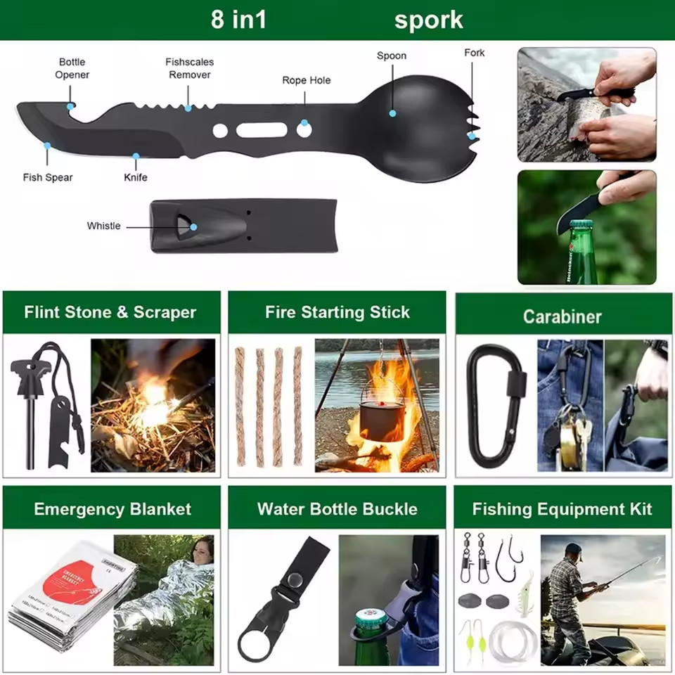 Camping Survival Kit – Outdoor Emergency Tool Set, First Aid & Self-Defense