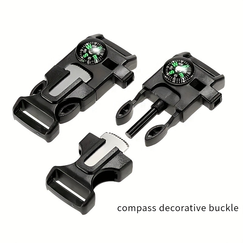 4pcs Outdoor Survival Buckle with Compass Whistle Fire Starter Black Backpack