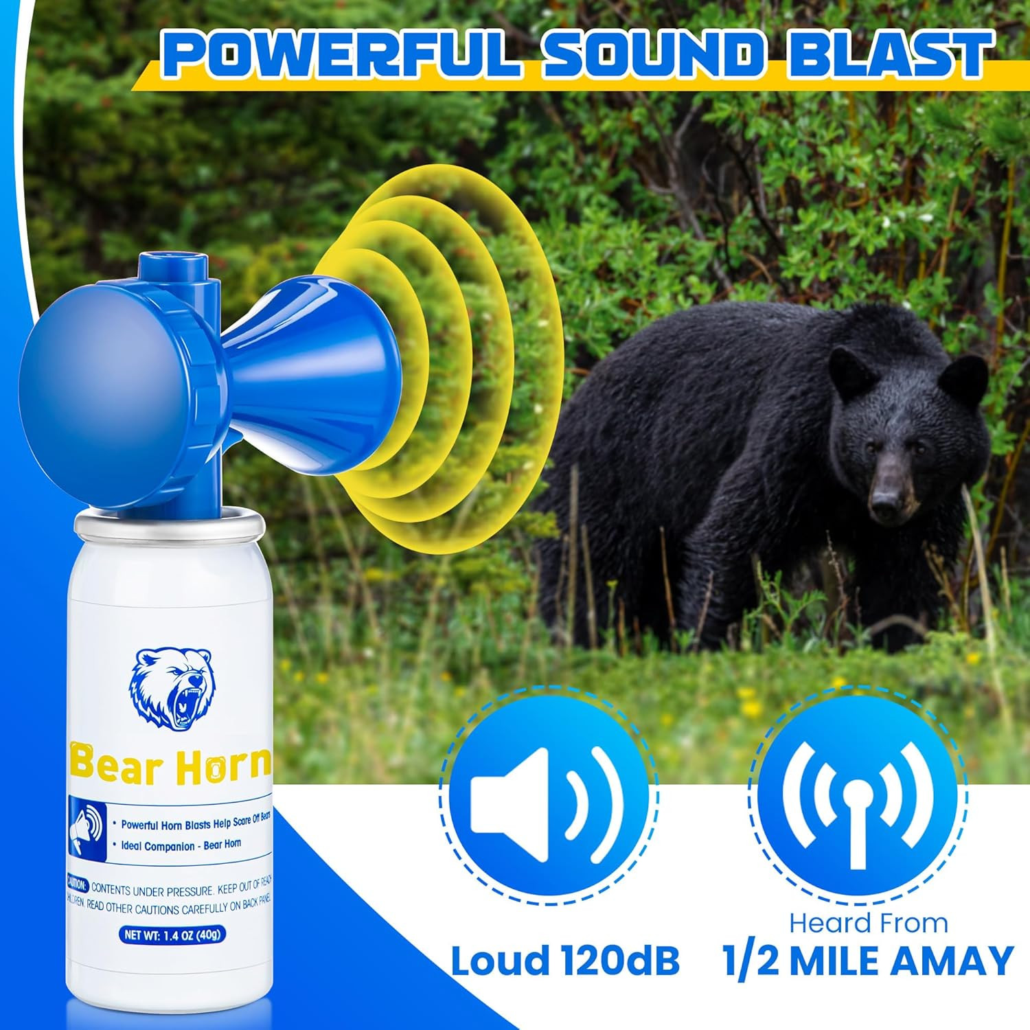 1.4Oz Bear Horn Self Defense, Loud Air Horn for Wild Animals, 120Db Heard up to