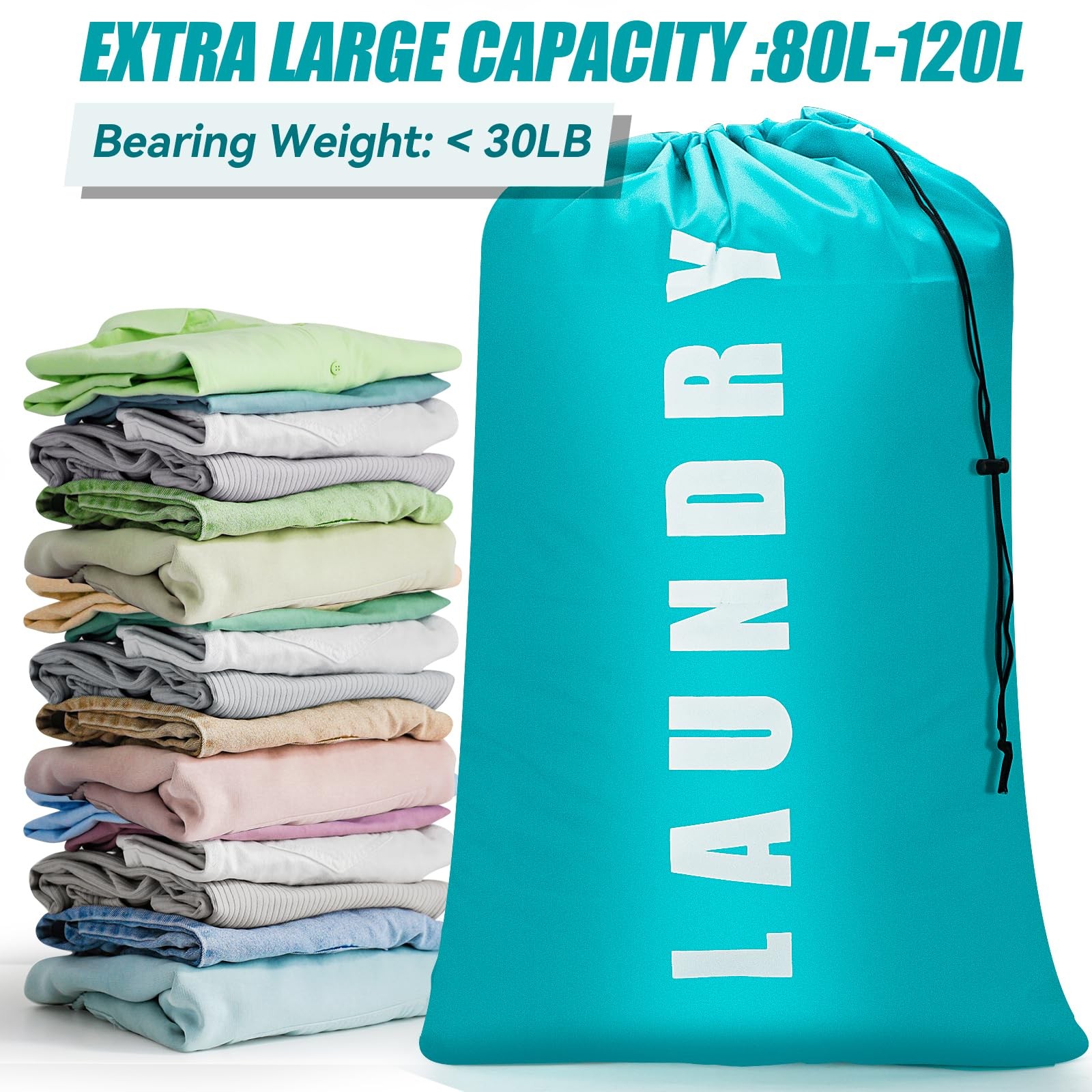 Isink Laundry Bag,2 Pack Travel 24″ x 36″, Bags (Cyan + Gray)