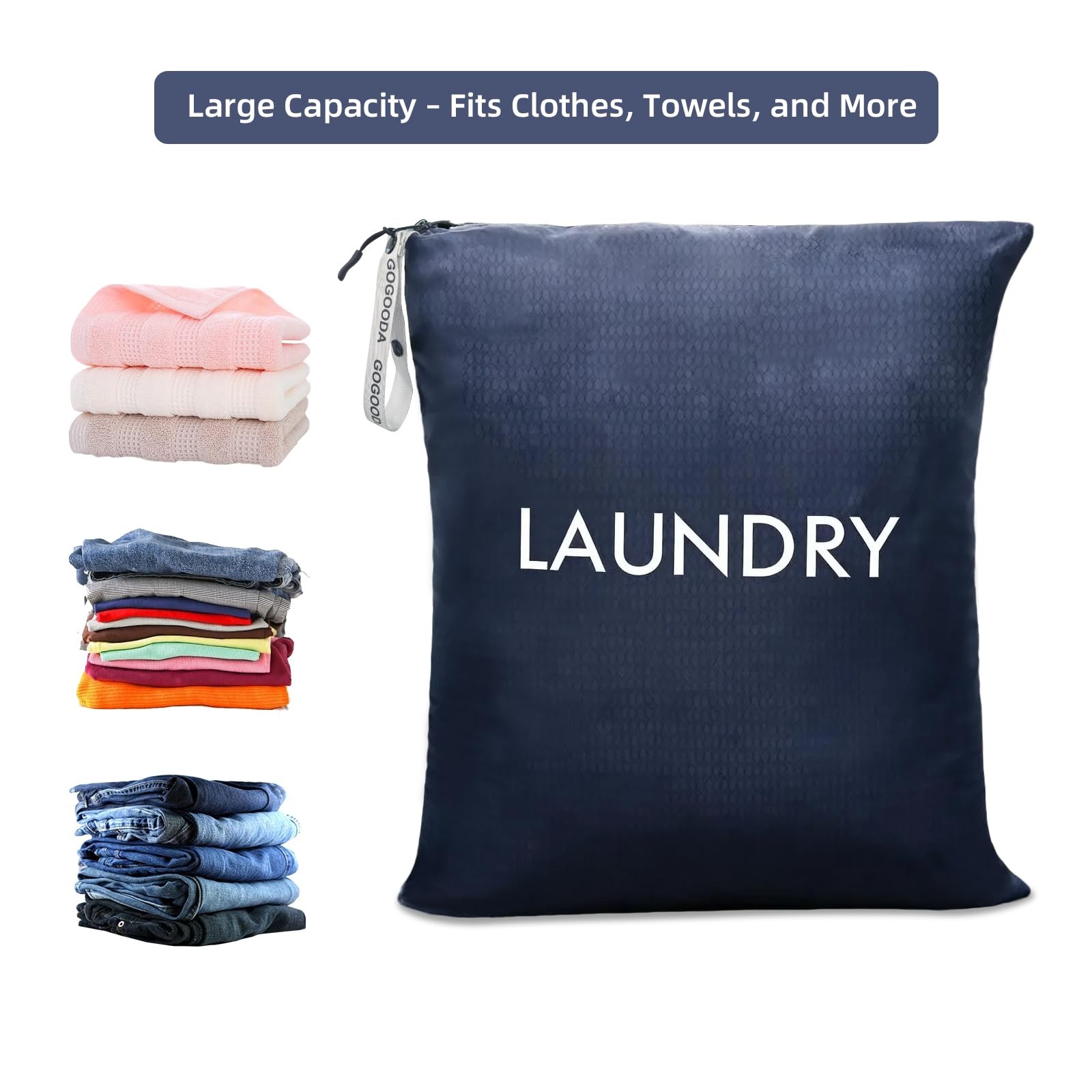 GOGOODA Travel Laundry Bags – Packable & 23.6×17.7 in, Navy Blue & Green