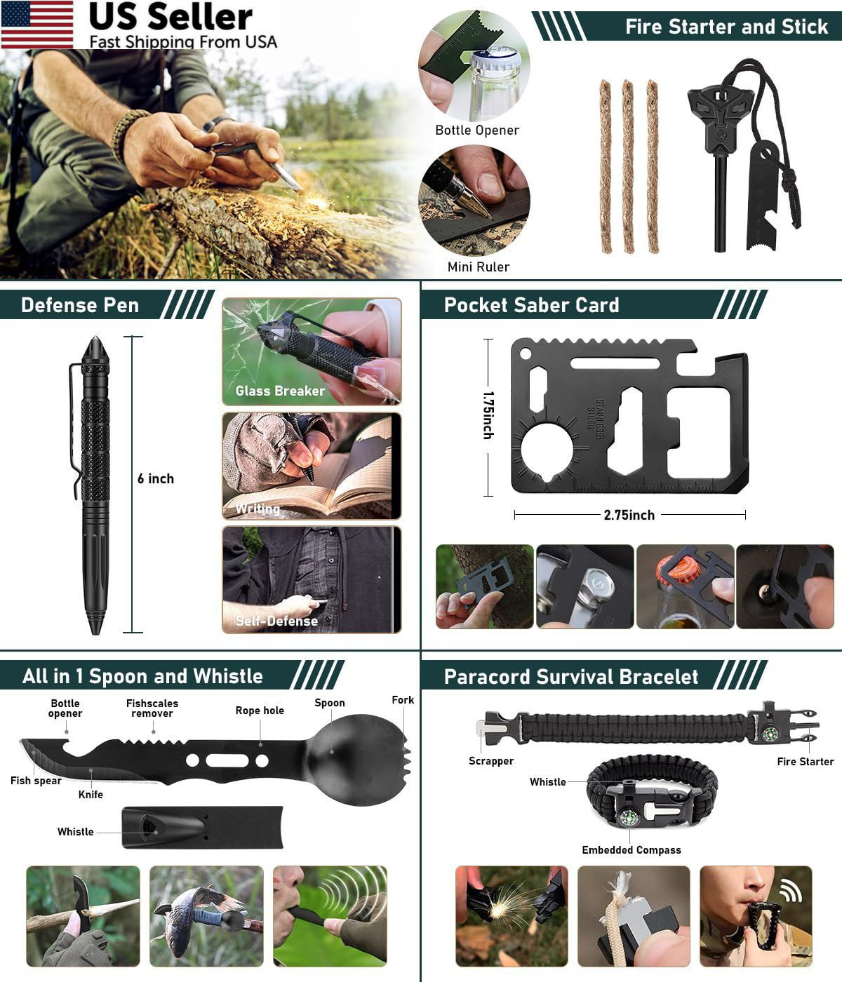 Survival Kit, 262Pcs Gear and Supplies with First Standard, Black