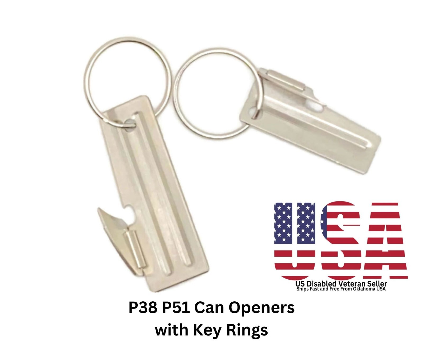 4 PC “C-RATIONS” MILITARY ISSUE P38 & P51 CAN OPENERS W/KEY RINGS FREE SHIPPING