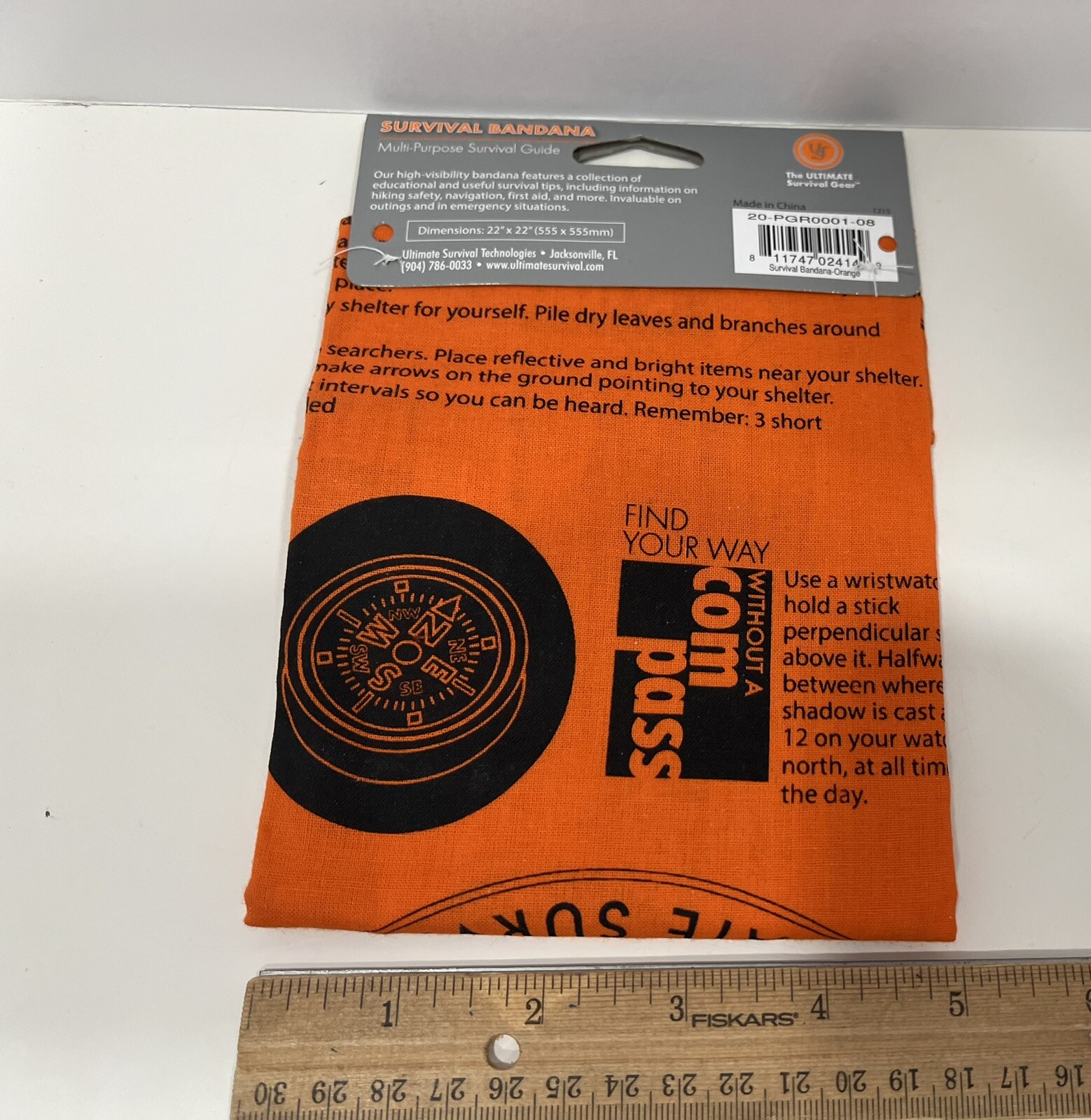 UST Bright Orange Bandana Survival Tips Hunter’s, Camping, Hiking, Emergency New