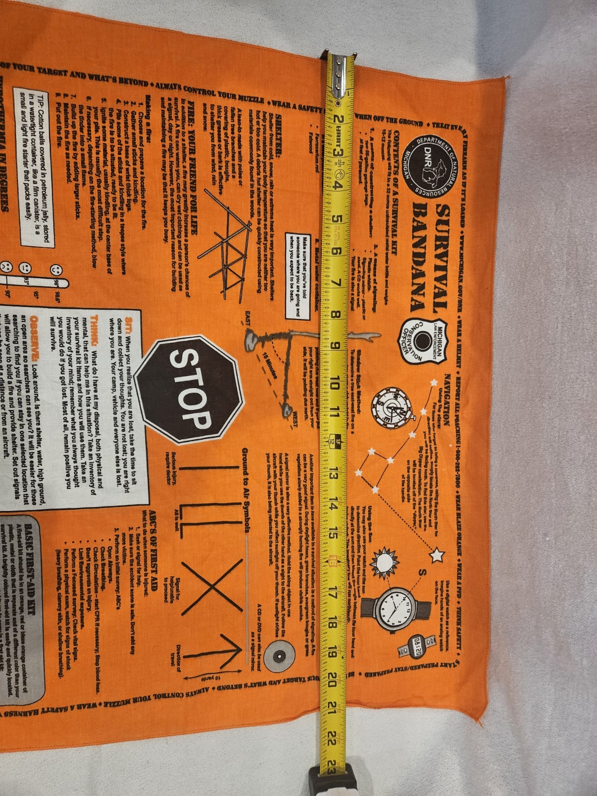 Survival Bandana Michigan DNR Blaze Orange Emergency First Aid Scarf Hiking