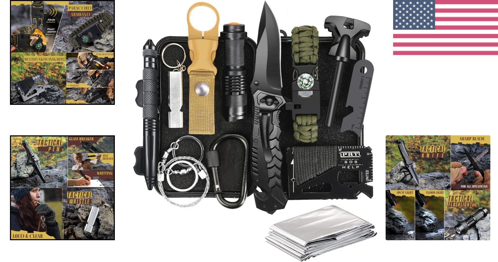 Lightweight Portable 14-in-1 Survival Kit: Ideal Holiday Gift for Him