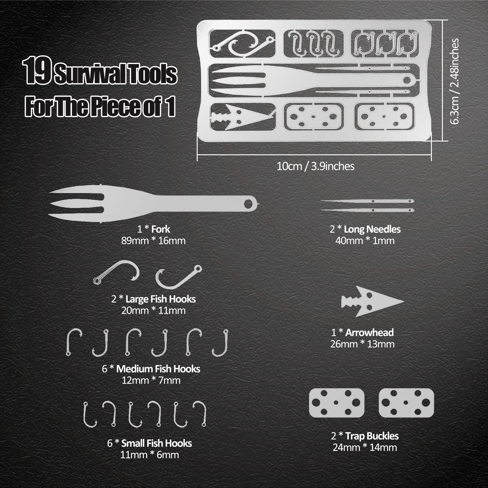 Hukado 9PCS Survival Card Multitool Camping Kit with Fishing 9Pcs, silver