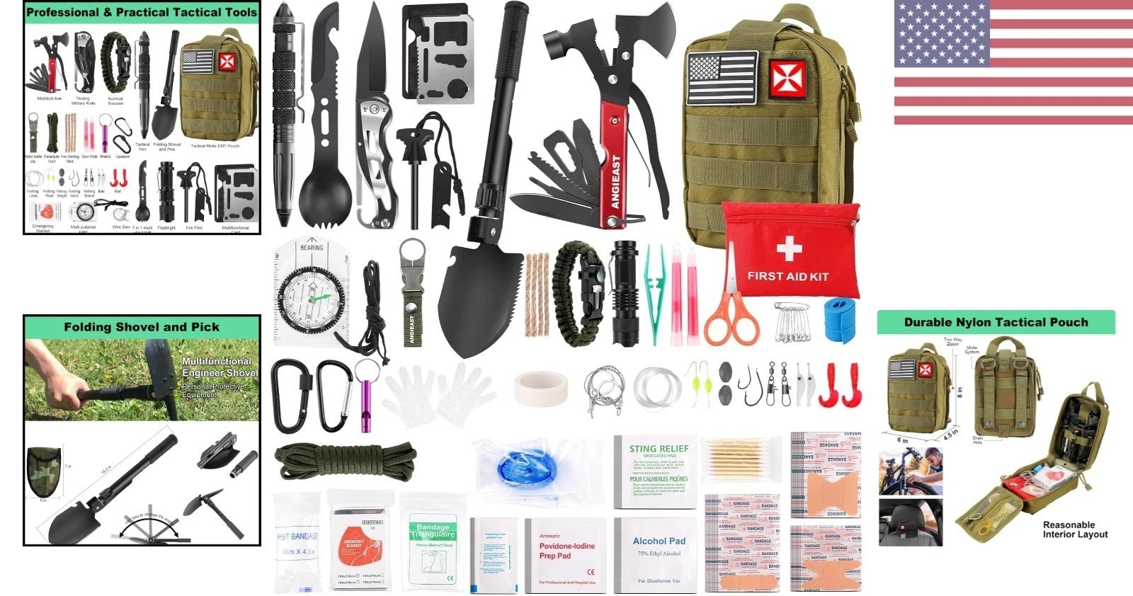 Comprehensive 256-Piece Emergency Survival Kit with Durable Molle Pouch – Green
