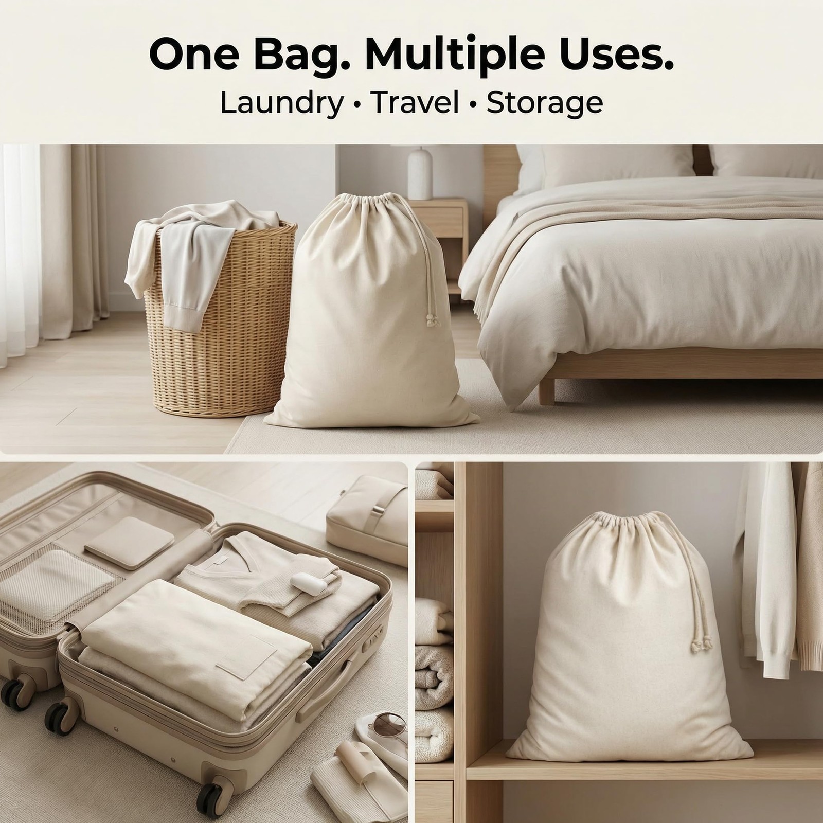 Urban Villa Extra Large Canvas Laundry Bag 28×36 Inches, 100% 1 Pack, Natural