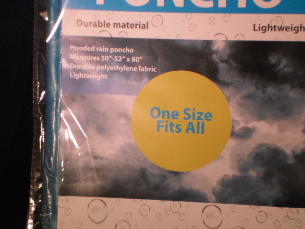 Hooded Poncho Emergency Rain Gear Blue Lightweight Adult One Size B6-8