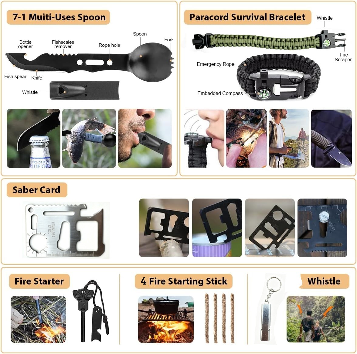 48Pc Survival First Aid Kit Emergency Survival Gear Kit with Bag Outdoor Camping