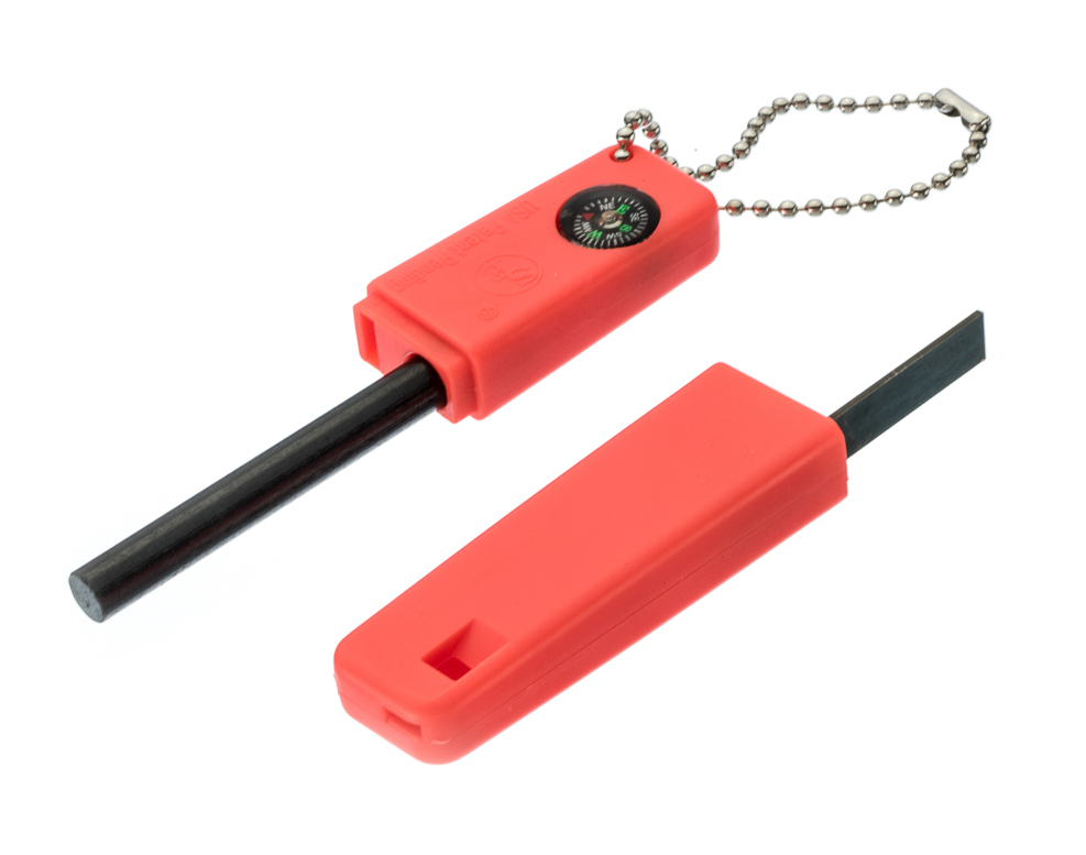 3-in-1 Survival Emergency Fire Starter Compass Flint Striker Whistle Key Chain