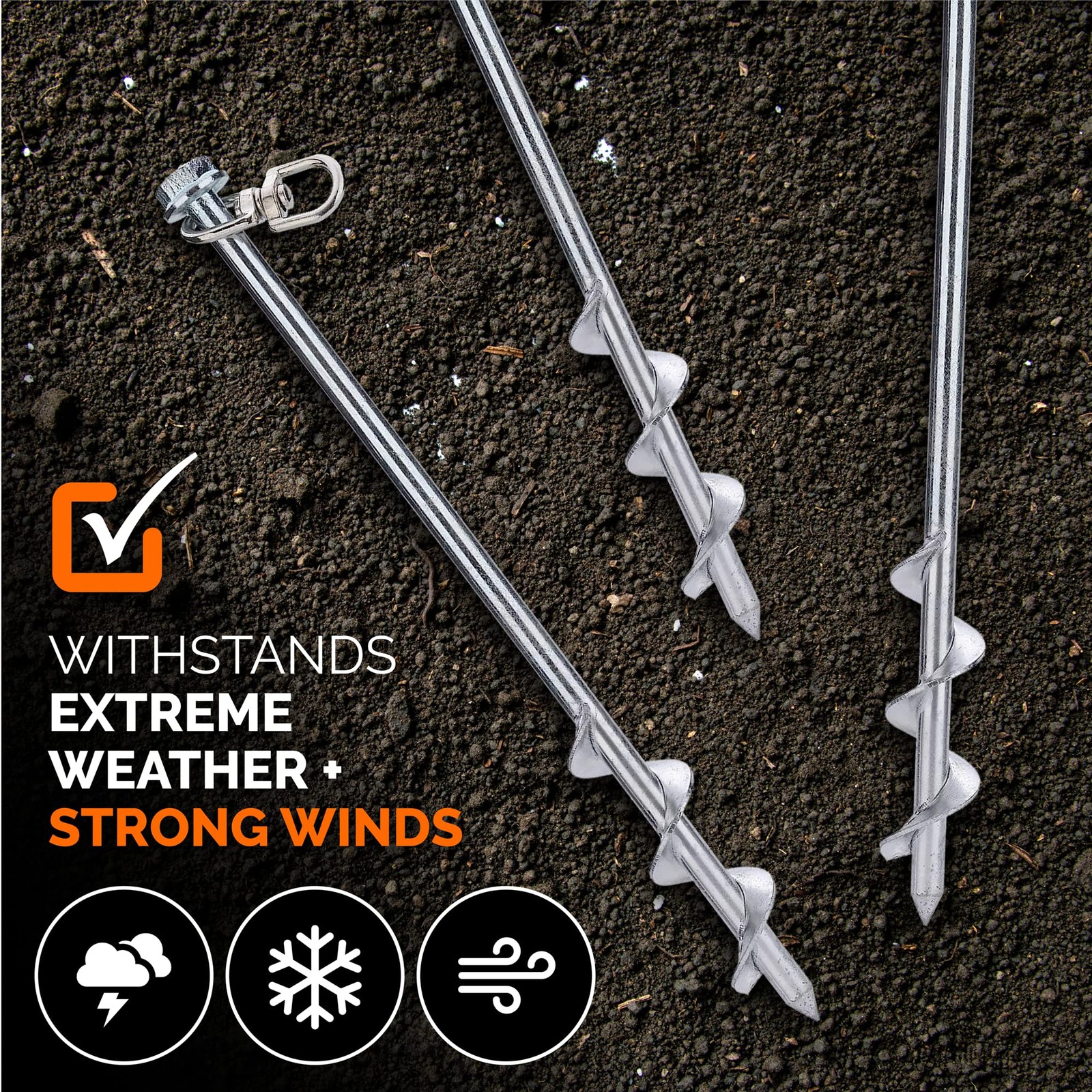 MightyPhine Steel Screw Ground Anchors – Set of 4, 12 Inch, Silver, Metal