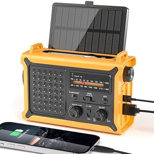 Weather Radios Portable AM FM NOAA Alert with Battery Backup 12000mAh Yellow