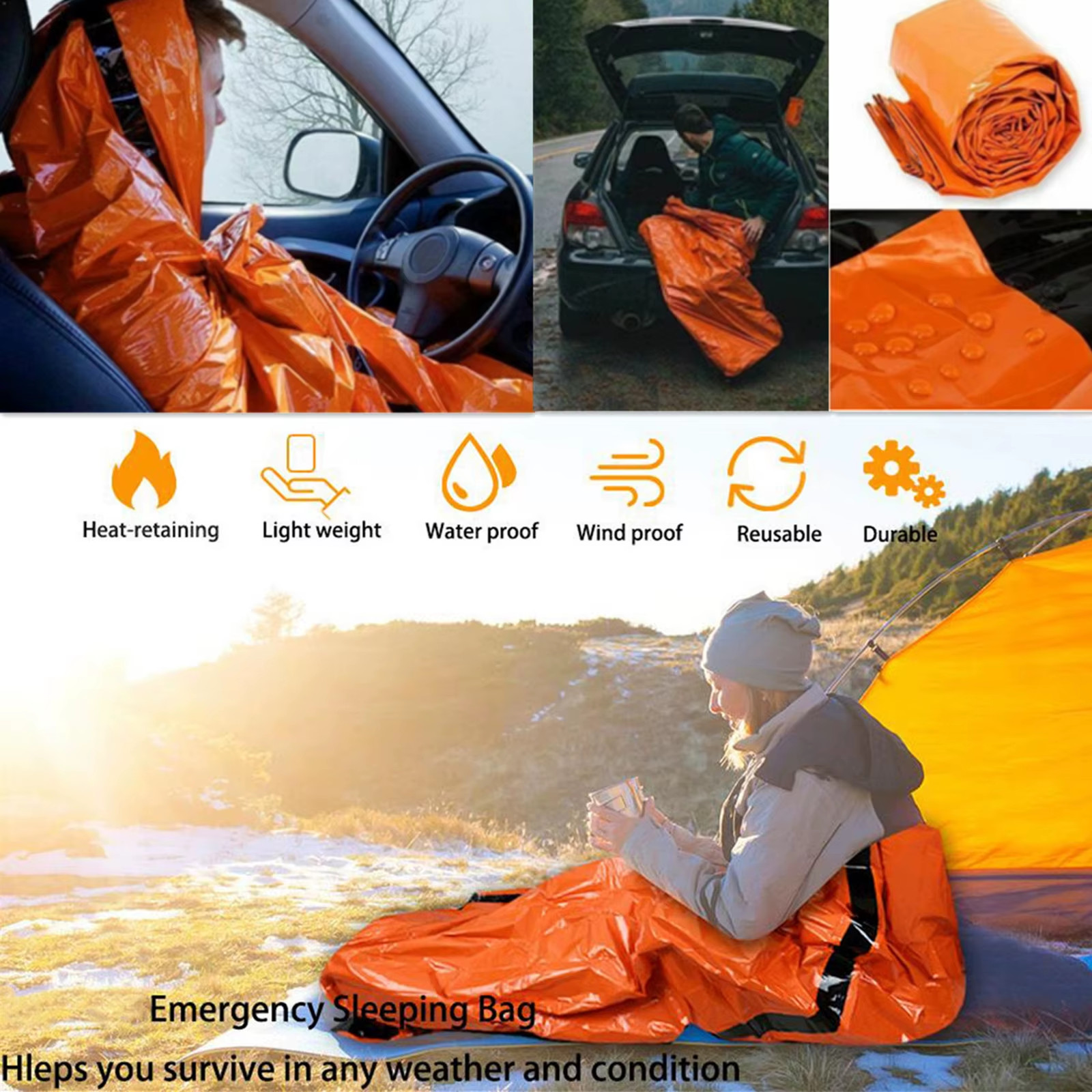 Portable Waterproof Emergency Survival Sleeping Bag Outdoor Edc Camping Gear The