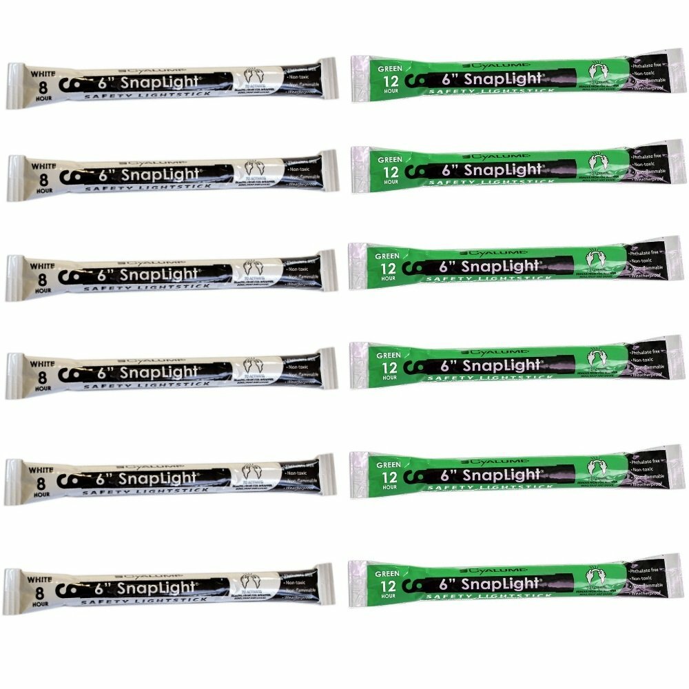 Lot OF 12 Green & White Cyalume Lightsticks Survival Prepper Doomsday EXP 2024