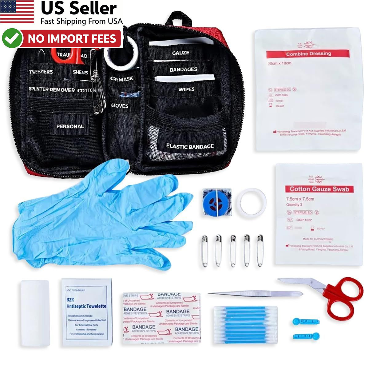 Surviveware 51 Pcs Premium First Aid Kit HSA FSA Eligible Emergency Gear FROM US