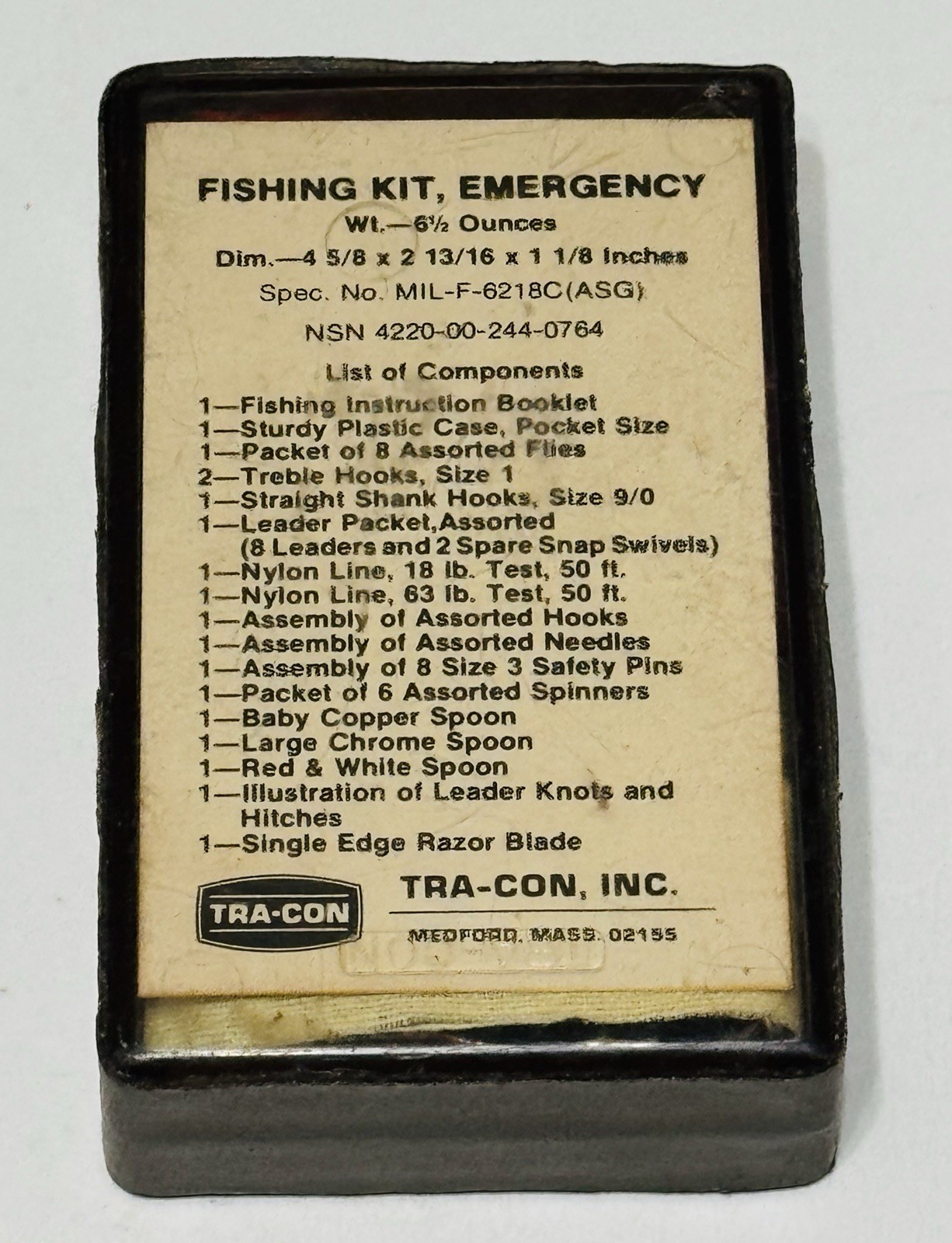 Vintage TRA-CON US Military Issue Emergency Fishing Kit FSCM 22835 (1303)O